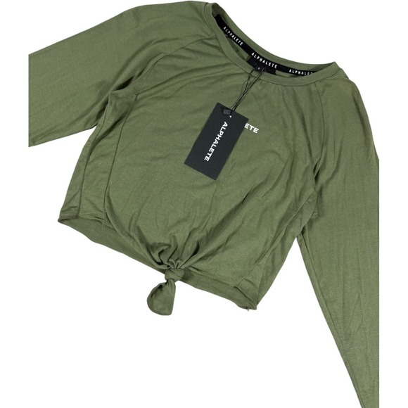 Alphalete Tops - Alphalete Tie Front Crop Top Womens S Olive Green Long Sleeve Athletic